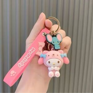 NWT Pink My Melody as a Bear Bunny Keychain | Blue BagClip